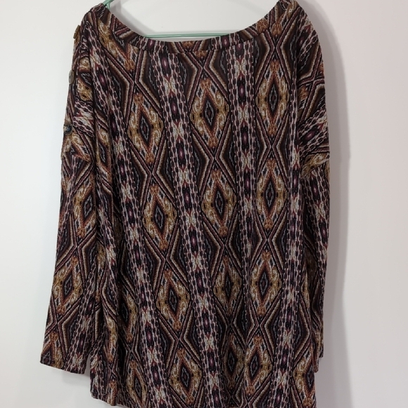 NWT Absolutely Famous | Boho Geometric Brown Grey Black 3/4 Sleeve Top Size 3X - Picture 10 of 11